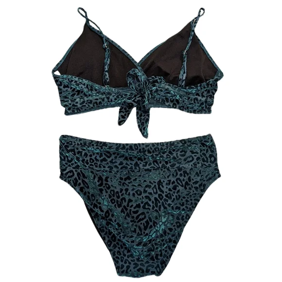 NWOT SHEIN Curve Velvet Green Leopard Print Bikini, Size 2XL - Picture 9 of 9